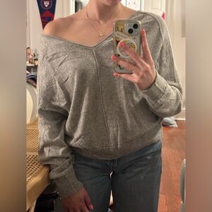 Free People Cashmere Gray V-Neck Sweater